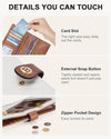 Slim Wallet Women Leather RFID Blocking Credit Card Holder Bifold Thin Wallet with Zipper Pocket Beige＆Brown