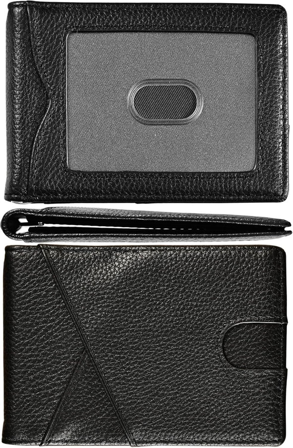 Slim Wallet with Money Clip RFID Blocking Minimalist Bifold Wallet for Men Genuine Leather Front Pocket Card Holder