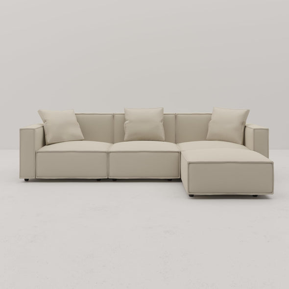 Acanva Luxury Modular Sectional Living Room Sofa Set, Modern Minimalist Style Couch with Ottoman and Chaise, L-Shape, Cream