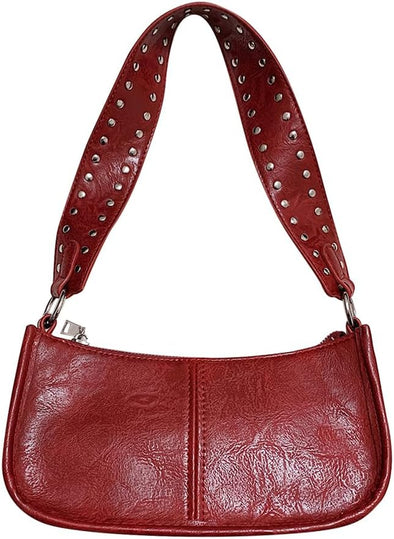 Shoulder Bags for Women Red Purse Burgundy Purse 90S Y2K Bag Studded Shoulder Crossbody Bag Trendy Leather Handbag