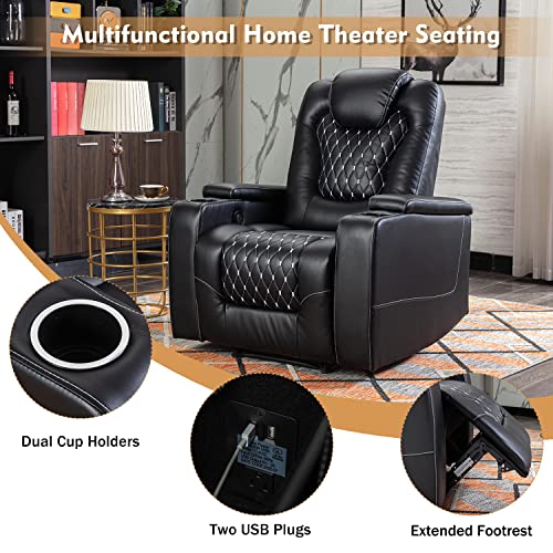 ANJ PU Leather Power Recliner Chair with USB Ports, Cup Holders and Hidden armrest Storage