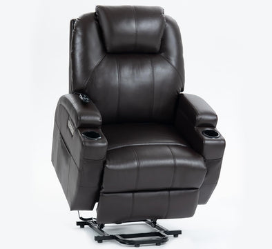 Trustyue Power Lift Leather Recliner Chair with Massage & Heat, Standing Assistance, USB & Type-C Ports, Cup Holders