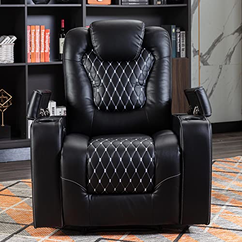 ANJ PU Leather Power Recliner Chair with USB Ports, Cup Holders and Hidden armrest Storage