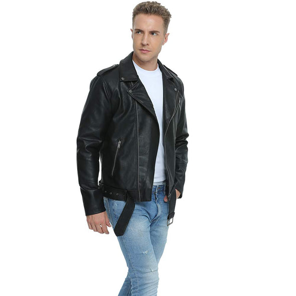 Fahsyee Mens Leather Jackets, Faux Bomber Jacket for Men, Motorcycle Zip-Up Biker Coat