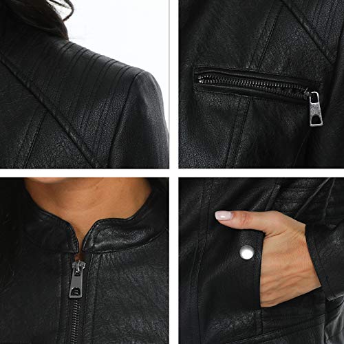 Fahsyee Black Leather Jackets for Women PU Motorcycle Biker Coat