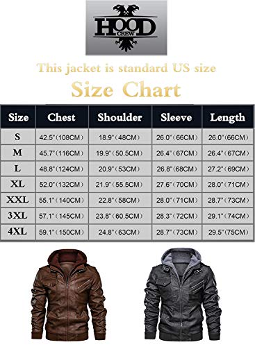 HOOD CREW Men’s Casual PU Leather Zip-Up Motorcycle Bomber Jacket