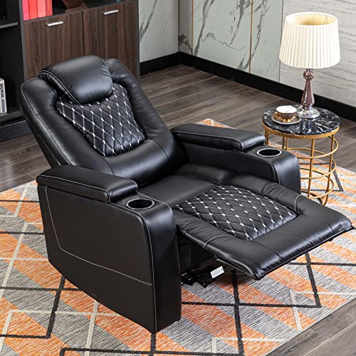 ANJ PU Leather Power Recliner Chair with USB Ports, Cup Holders and Hidden armrest Storage