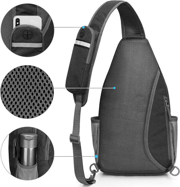 Sling Bag RFID Blocking Sling Backpack Crossbody Chest Bag Daypack for Hiking Travel(Black)