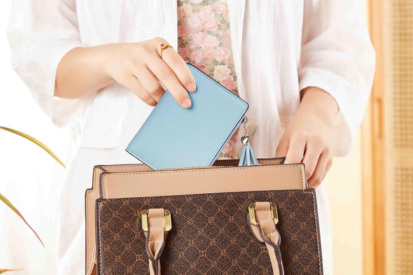 Small Wallet Women RFID Blocking Leather Credit Card Wallet with ID Window and Zippered Coin Pocket Tassel Cute Wallet