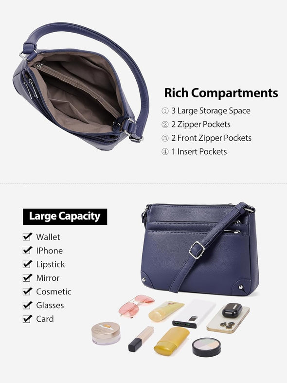 Crossbody Bags for Women, Medium Size Shoulder Handbags, Satchel Purse with Multi Zipper Pocket