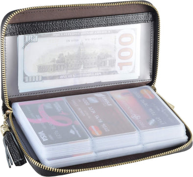 Credit Card Holder Wallet Womens Zipper Leather Case Purse RFID Blocking