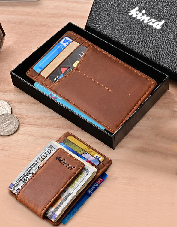 Money Clip Front Pocket Wallet Leather RFID Blocking Strong Magnet Thin Wallet Men