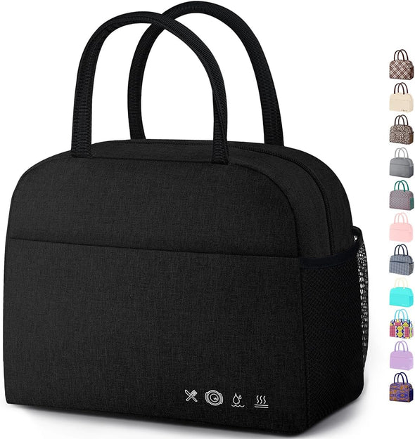 Lunch Bag Lunch Box for Women Men Reusable Insulated Lunch Tote Bag, Handbags Case High Capacity for Travel Work Picnic,Black