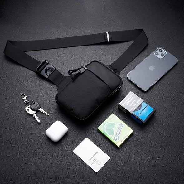 Mini Crossbody Sling Bag Chest Bag Dual Pocket Water Resistant Fanny Pack Running Phone Holder for Men Women Workout Travelling