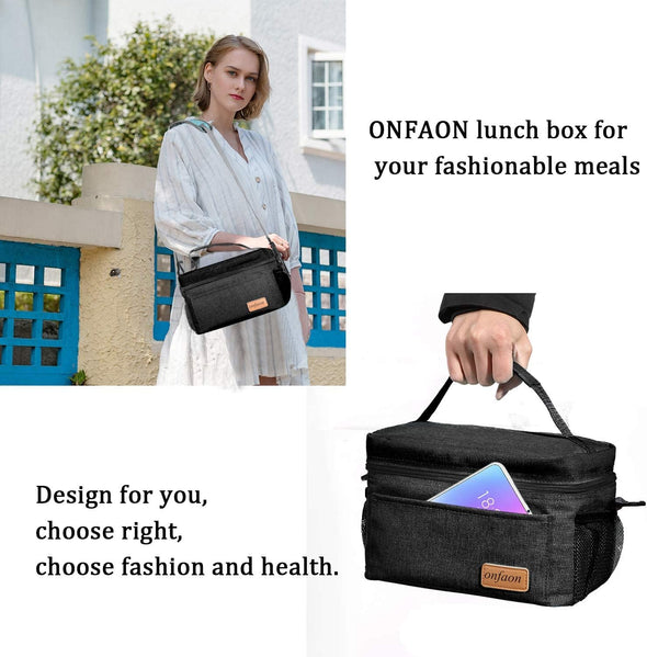 Lunch Bag for Men/Women, Insulated Reusable Lunch Box Leakproof Cooler Tote Bag Freezable with Adjustable Shoulder Strap for Office Work Picnic Beach(Black)