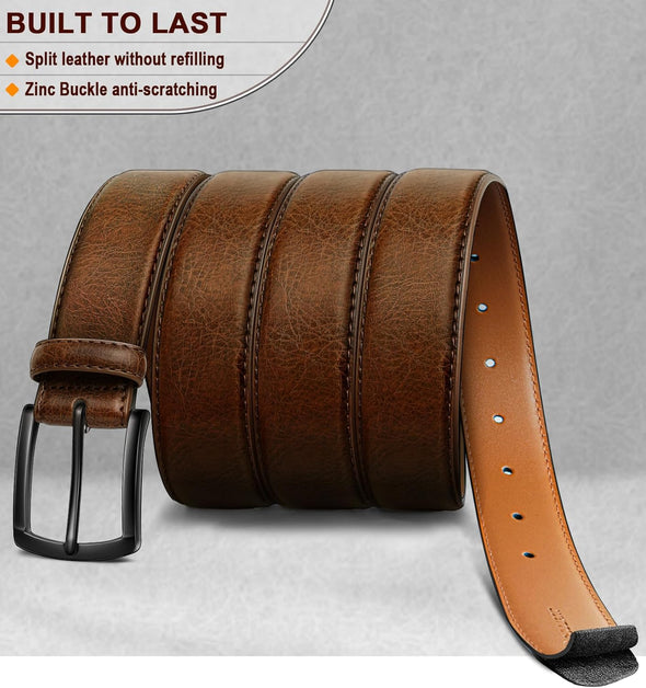 Men Belt 2Pack – Genuine Leather Belt for Men Dress Casual Golf Jeans 1 3/8"