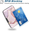 Credit Card Holder, Mini Aluminum Card Wallet RFID Blocking Slim Metal Hard Card Case for Women Men, Pink Marble