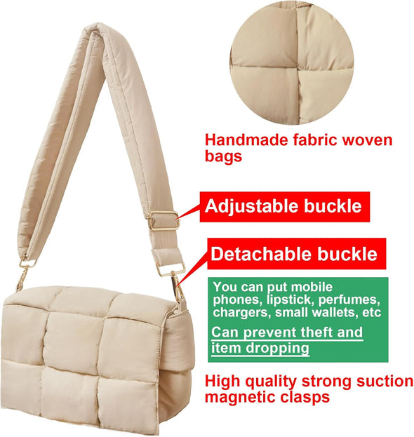 Puffer Shoulder Bag Nylon Padded Woven Handbag Designer Crossbody Dupes Women down Purse