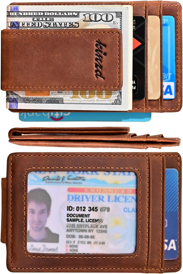 Money Clip, Front Pocket Wallet, Leather RFID Blocking Strong Magnet Thin Wallet