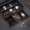 12 Watch Box with Valet Drawer, Luxury Watch Case,Watch Organizer for Mens Accessories with Real Glass Top,Metal Hinge, Brown SSH02Y