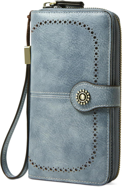 Wallet for Women RFID Blocking Leather Large Capacity Card Holder Ladies Phone Clutch Travel Long Purse Wristlet