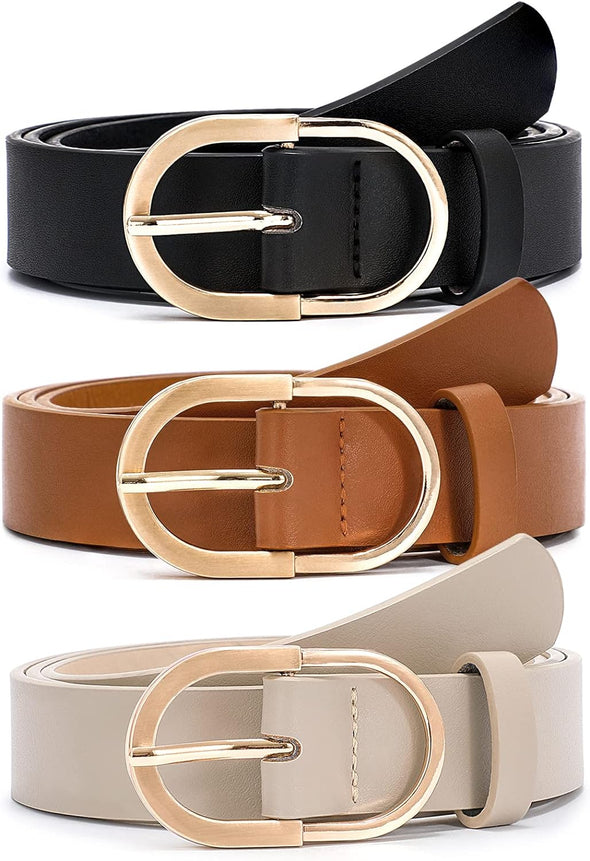 3 Pack Women'S Belts for Jeans Pants Fashion Gold Buckle Ladies Dress Belt