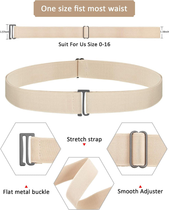 2/3/4 Pack Women Elastic Stretch Belt Invisible Belts with Flat Buckle for Jeans Pants Dresses