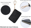 Full Grain Leather Coin Purse with Key Chain - Small Change Purse Keychain Card Holder Keychain Pouch Small Keychain Wallet for Women and Men (Black)