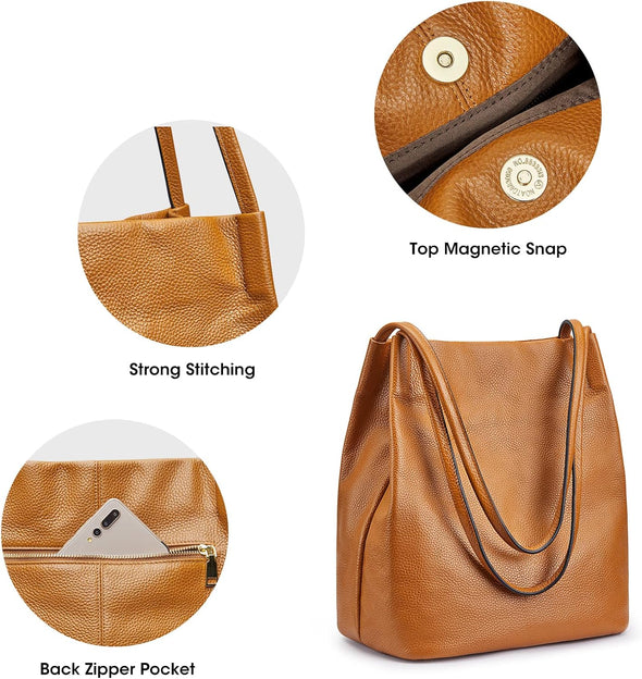 Women Soft Genuine Leather Totes Shoulder Bag Purses and Handbags with Top Magnetic Snap Closure