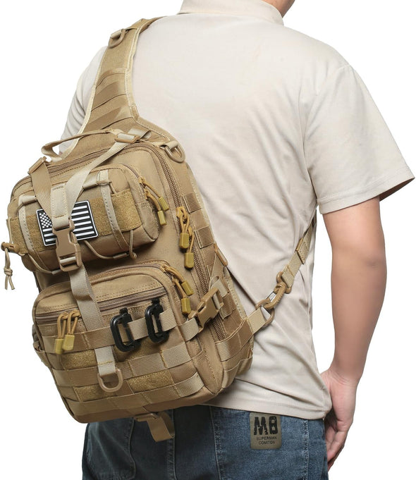 Tactical Sling Bag Backpack Military Rover Shoulder Sling Pack EDC Molle Assault Range Bag Crossbody Chest Pack (Coyote)