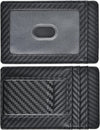 Money Clip Carbon Fiber RFID Blocking Front Pocket Leather ID Credit Card Holder Wallet for Men Black