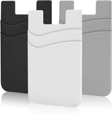 Phone Card Holder Silicone Stick-On Wallet - Compatible with Iphone, Samsung, Android Phones - Black, White, Grey