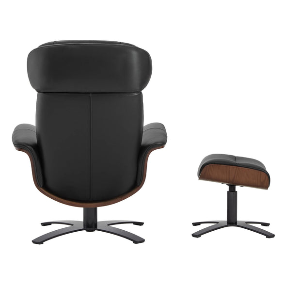 CHITA Genuine Leather Reclining Swivel Chair with Adjustable Headrest and Ottoman Black