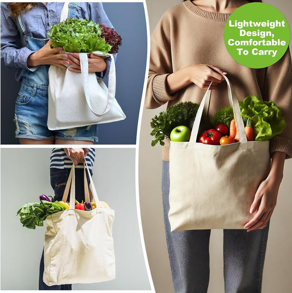 Canvas Tote Bag - 4 PCS Cotton Tote Bag Blank Canvas Tote Bags Reusable Grocery Tote Bag Shopping Bags Canvas Bags Bulk with Handles for Crafts DIY Gift Advertising Promotion Activity