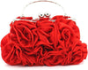 Women Evening Clutch Bag Floral Satin Small Purses with Detachable Strap for Wedding, Party, Prom