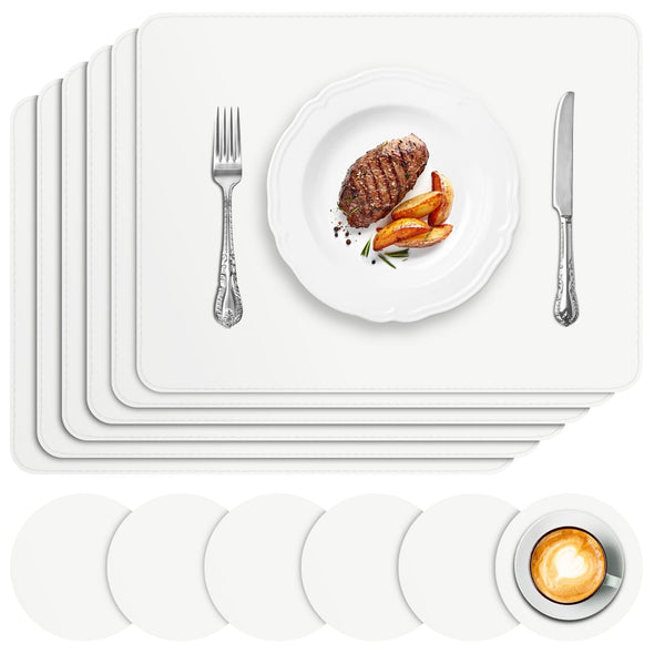 APLKER Vinyl Placemats Set of 6, Heat Resistant Waterproof Faux Leather Place Mats & Coasters