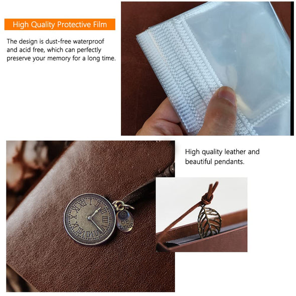 OBTAIN Leather Scrapbook Photo Albums with 30 Writing Paper, Holds 160 Photos