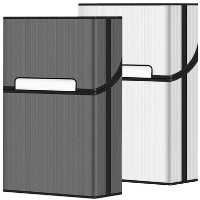 roygra 85mm Brushed Aluminum Magnetic Cigarette Case, 20 Capacity, 2 Pack, Gray+Silver