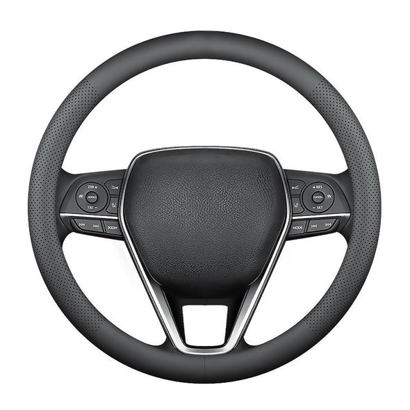 LKWLIKEI Nappa Premium Leather car Steering Wheel Cover, Non-Slip, Breathable, Universal 15 inches, Black.