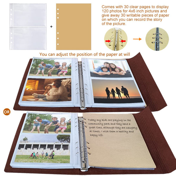 OBTAIN Leather Scrapbook Photo Albums with 30 Writing Paper, Holds 160 Photos