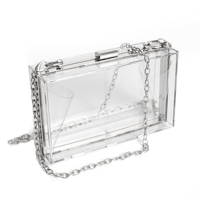 WJCD Acrylic Clear Clutch Bag, Shoulder Handbag with Removable Chain