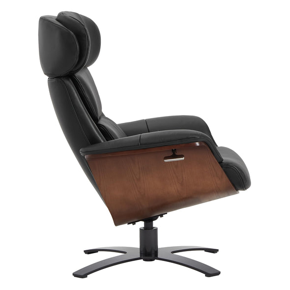 CHITA Genuine Leather Reclining Swivel Chair with Adjustable Headrest and Ottoman Black