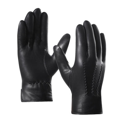 Harssidanzar Winter Leather Gloves for Men, Cashmere Lined Sheepskin Gloves for Driving