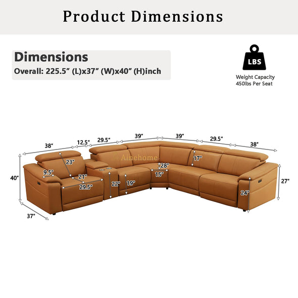 A Ainehome Sectional Sofa Couch for Living Room, Power Leather Recliner Sofa Set, Reclining Corner Sectional Sofa Set with Storage Console for Living Room（A-Ginger