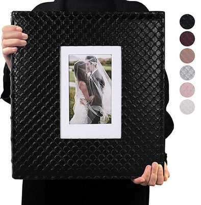 RECUTMS Black Button Grain Leather Pockets Pictures Album,Holds 600 Photos