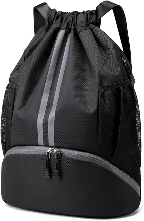 Hoedia Sports Drawstring Backpack,  Swim Gym Bag with Shoes Compartment & Wet Proof Pocket