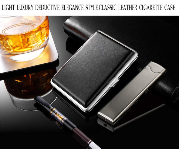 tlhaoa 2-pack Leather Cigarette Case, Crush-proof metal construction, 84mm, 20 Capacity, Black + Brown