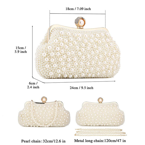 UBORSE Women Pearl Clutch Bag Crystal Beaded Evening Bag with Pearl Chain