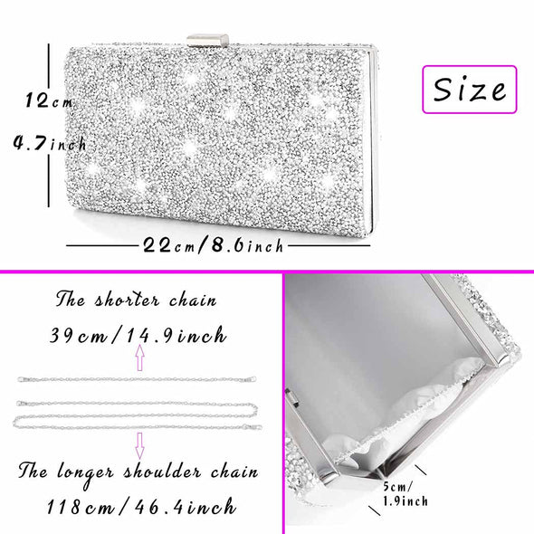 ELABEST Glitter Evening Clutch Bag, Double Sided Diamond Crossbody Bag