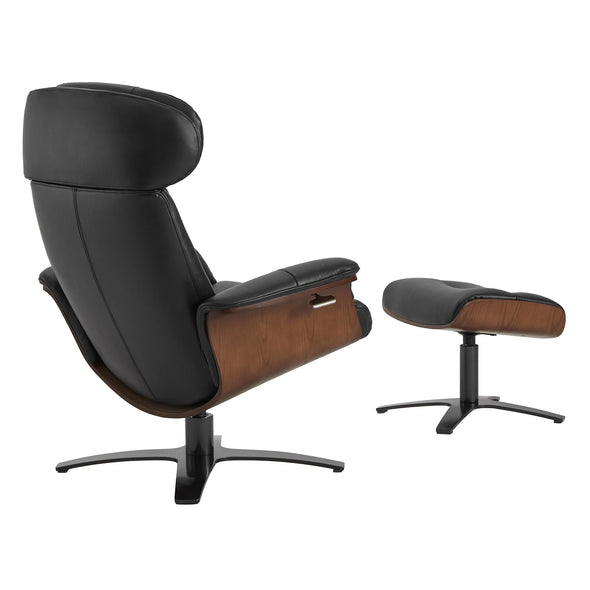 CHITA Genuine Leather Reclining Swivel Chair with Adjustable Headrest and Ottoman Black